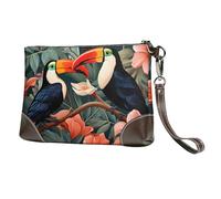 Pochette da donna in pelle con tucano della giungla tropicale, pochette da polso con cinturino staccabile, borsa da sera lunga da donna, per matrimoni, feste, viaggi, affari