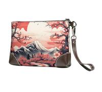 Pochette da donna in pelle giapponese Fuji, con fiore di ciliegio e sole, con cinturino staccabile, da sera, portafoglio lungo da donna, per matrimoni, feste, viaggi, affari