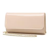 Pochette da donna in pelle verniciata, elegante borsa a tracolla per Natale, matrimoni, feste e balli, Nude, Standard