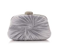 Pochette da donna in raso pieghettato con fiocco da sposa, promenade e tracolla staccabile, borsa da sposa e cocktail party (argento), Argento