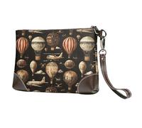 Pochette da polso da donna, in pelle, con stampa di aeroplano e mongolfiera retrò