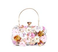 Pochette da sera da donna con design a borsetta da sera, da donna, Fiore Perline-oro, Taglia unica