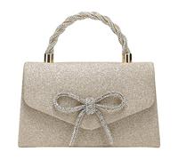 Pochette da sera eleganti da donna con fiocco scintillante Borsa con manico superiore in strass glitter tinta unita per matrimoni, serate di ballo, cocktail party, eventi (Oro)
