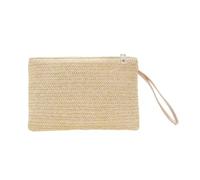 Pochette da spiaggia in paglia da donna, in stile bohémien, elegante, in tinta unita, cachi, Taglia unica