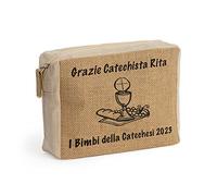 Pochette donna in Cotone e Juta Personalizzata Alta Qualità Idea Regalo Catechista Fine Anno Catechesi Natale Pasqua Compleanno Prima Comunione Eucarestia Con Nomi Catechiste Bambini Bimbi 20x15x6cm 2