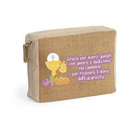 Pochette donna in Cotone e Juta Personalizzata Alta Qualità Idea Regalo Catechista Fine Anno Catechesi Natale Pasqua Compleanno Prima Comunione Eucarestia Con Nomi Catechiste Bambini Bimbi 20x15x6cm 1