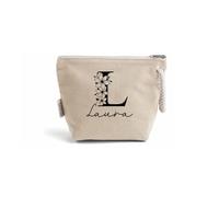 Pochette Donna In Cotone Riciclato Personalizzata con Iniziale e Nome Floreali Idea Regalo Compleanno Estate Vacanze mare Trousse Porta Trucchi Oggetti Astuccio Con Stampa colorata