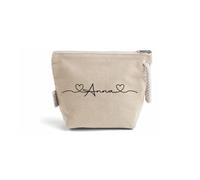 Pochette Donna In Cotone Riciclato Personalizzata con Nome e Cuori Idea Regalo Compleanno Estate Vacanze mare Trousse Porta Trucchi Oggetti Astuccio Con Stampa colorata
