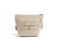 Pochette Donna In Cotone Riciclato Personalizzata con Nome e Cuoricino Idea Regalo Compleanno Estate Vacanze mare Trousse Porta Trucchi Oggetti Astuccio Con Stampa colorata