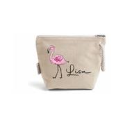 Pochette Donna In Cotone Riciclato Personalizzata con Nome e Fenicottero Idea Regalo Compleanno Estate Vacanze mare Trousse Porta Trucchi Oggetti Astuccio Con Stampa colorata
