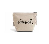Pochette Donna In Cotone Riciclato Personalizzata con Nome e Stelle Idea Regalo Compleanno Estate Vacanze mare Trousse Porta Trucchi Oggetti Astuccio Con Stampa colorata