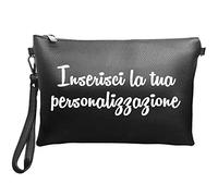 Pochette donna personalizzata Iniziali Nome nera eco pelle sintetica Clutch idea regalo Natale Compleanno Anniversario Festa della Mamma con polsino Moda mom amore love figli 14