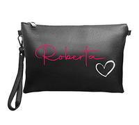 Pochette donna personalizzata Iniziali Nome nera eco pelle sintetica Clutch idea regalo Natale Compleanno Anniversario Festa della Mamma con polsino Moda mom amore love figli 2