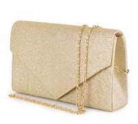 Pochette dorata brillantinata elegante da cerimonia borsa oro piccola donna sera glitter gold a mano glitterata per ragazza signora clutch busta borsetta giorno party tracolla catena matrimonio moda