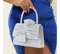 Pochette elegante e luccicante da donna, di colore unito con fiocco decorativo, adatta per feste, matrimoni, raduni, appuntamenti di San Valentino, articoli essenziali per matrimoni, perfettamente abb