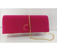 Pochette elegante fuxia in raso con catena oro applicazione pietre tono su tono