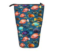 Pochette espandibile per matite con supporto a forma di pesce di scogliera sottomarina, tessuto Oxford multi-design, altezza regolabile, borsa cosmetica multiuso