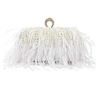 Pochette Fashion Feather Pochette con catena in metallo con nappe e perline con piume e perle Multicolor 19x10x8 cm(White)