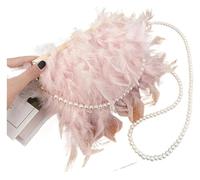 Pochette Fashion Feather Pochette da donna in piuma con tracolla a catena con perline di perle for la sera della festa Perla rosa