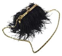 Pochette Fashion Feather Pochette da donna in piuma di metallo con catena di perle multicolore for la festa nuziale serale(Black)