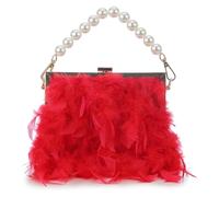 Pochette Fashion Feather Pochette Piuma Catena Di Perle Donna Multicolor 20x5x18cm(Red)