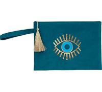 Pochette fatta a mano in tela Evil Eye Borsa in velluto Borsa da spiaggia Meander con cerniera, Nero-oro-giallo