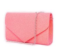 Pochette glitter donna elegante da cerimonia sera matrimonio party signora borsa a mano piccola ragazza clutch gioiello brillantini borsetta busta brillantinata tracolla Tessuto glitterato Corallo