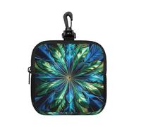 Pochette impermeabile con cerniera, in neoprene, per auricolari, portachiavi, con piuma, colore: blu pavone