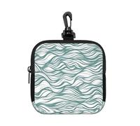 Pochette impermeabile con cerniera verde a righe ondulate in neoprene per auricolari, portachiavi con clip