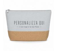 Pochette in Cotone Canvas e Juta con Zip, Beauty Case Multiuso grigio