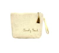 Pochette in Juta con Stampa e Laccio da Polso 28x21x7cm Interno Impermeabile (Crema)