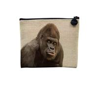 Pochette in lino - Animali esotici, giungla Savana Africa Leone Tigre Giraffa Foto Animali Selvatici - Astuccio per trucco in tela effetto lino - Astuccio da toilette - Portamonete, Gorilla 3, 15 x 10
