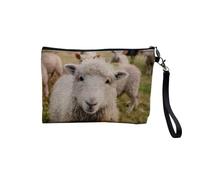 Pochette in lino - Animali selvatici Prateria Campi Animali allevamento Mucca Lupo Orso Natura Foto Animaliere - Astuccio per trucco in tela effetto lino - Astuccio da toilette - Portamonete, Pecora