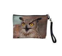 Pochette in lino - Aquile Uccelli Marrone uccello di preda animale selvatico - Astuccio per trucco in tela effetto lino - Astuccio da toilette - Portamonete, Gufi Granduca, 23.5 x 15 cm, Astuccio per