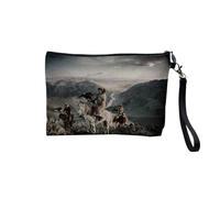 Pochette in lino - Aquile Uccelli Marrone uccello di preda animale selvatico - Astuccio per trucco in tela effetto lino - Astuccio da toilette - Portamonete, Aquila Mongolia 3, 23.5 x 15 cm, Astuccio