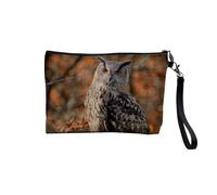 Pochette in lino - Aquile Uccelli Marrone uccello di preda animale selvatico - Astuccio per trucco in tela effetto lino - Astuccio da toilette - Portamonete, Gufo 3, 23.5 x 15 cm, Astuccio per il