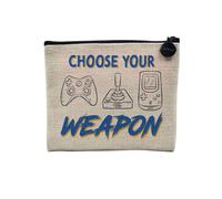 Pochette in lino - Arcade Retro Gaming Videogiochi Umorismo Scherzo Geek Culture - Astuccio per trucco in tela effetto lino, astuccio da toilette - Portamonete, Weapon, 15 x 10 cm, Astuccio per il