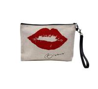 Pochette in lino - Baci labbra rosse - Astuccio per trucco in tela effetto lino, portamonete - 15 x 10 cm, lino, 23.5 x 15 cm, Astuccio per il trucco