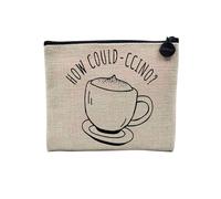 Pochette in lino - Cafe Coffee Culture Jague Espresso Americano Latte Macchiato - Astuccio trucco in tela effetto lino - Astuccio da toilette - Portamonete, How Could-Ccino, 15 x 10 cm, Astuccio per