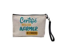 Pochette in lino - Certificata Miglior Collega Famiglia Mamma Fete Celebration Idea - Astuccio trucco in tela effetto lino - Astuccio da toilette - Portamonete, Infermiere, 23.5 x 15 cm, Astuccio per