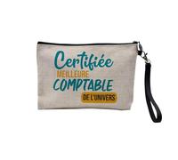 Pochette in lino - Certificata Miglior Collega Famiglia Mamma Fete Celebration Idea - Astuccio trucco in tela effetto lino - Astuccio da toilette - Portamonete, Contabile - F, 23.5 x 15 cm, Astuccio
