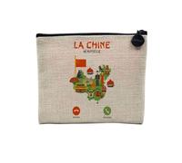 Pochette in lino - Chiamate Telephone Passion Travel Decroche Umorismo Paese Africa Asia Europa Tradizione - Astuccio trucco in tela effetto lino - Astuccio da toilette - Portamonete, Cina, 15 x 10