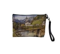 Pochette in lino - Chiesa al bordo di un torrente in montagna - Astuccio per trucco in tela effetto lino - Astuccio da toilette - 23,5 x 15 cm, Chiesa sul bordo, 23.5 x 15 cm, Astuccio per il trucco
