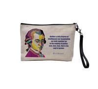 Pochette in lino - Citazione inglese motivazione coraggio ispirazione celebrità stelle - Astuccio per trucco in tela effetto lino - Astuccio da toilette - Portamonete, Mozart, 23.5 x 15 cm, Astuccio