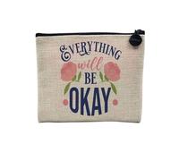 Pochette in lino - Collezione Citazione Benessere Inglese Tipografia Messaggio Self Care Salute Mentale - Astuccio trucco in tela effetto lino - Astuccio da toilette - Portamonete, Everything Will Be