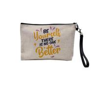 Pochette in lino - Collezione Citazione Benessere Inglese Tipografia Messaggio Self Care Salute Mentale - Astuccio trucco in tela effetto lino - Astuccio da toilette - Portamonete, Sii te stesso, 23.5