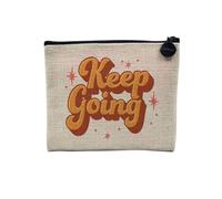 Pochette in lino - Collezione Citazione Benessere Inglese Tipografia Messaggio Self Care Salute Mentale - Astuccio trucco in tela effetto lino - Astuccio da toilette - Portamonete, Keep Going, 15 x 10