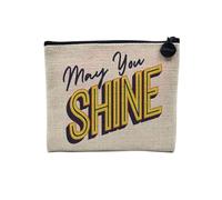 Pochette in lino - Collezione Citazione Benessere Inglese Tipografia Messaggio Self Care Salute Mentale - Astuccio trucco in tela effetto lino - Astuccio da toilette - Portamonete, May You Shine, 15 x