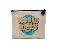 Pochette in lino - Collezione Citazione Benessere Inglese Tipografia Messaggio Self Care Salute Mentale - Astuccio trucco in tela effetto lino - Astuccio da toilette - Portamonete, No Bad Days, 15 x