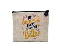 Pochette in lino - Collezione Citazione Benessere Inglese Tipografia Messaggio Self Care Salute Mentale - Astuccio trucco in tela effetto lino - Astuccio da toilette - Portamonete, Sii te stesso, 15 x